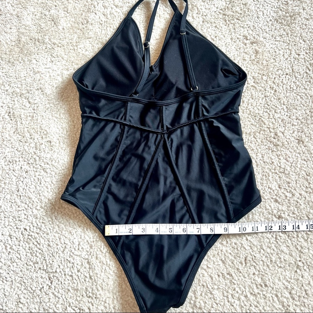 CUPSHE Black V-Neck High Cut Cheeky One Piece Bathing Suit—SZ. Small - Picture 6 of 11